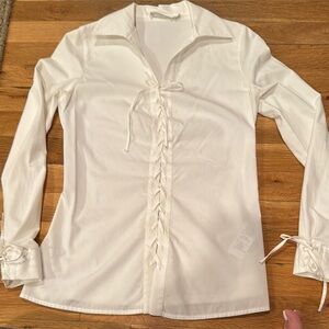 Anne Fontaine White Button Down Shirt with tie up design-no buttons-sz 38=Small